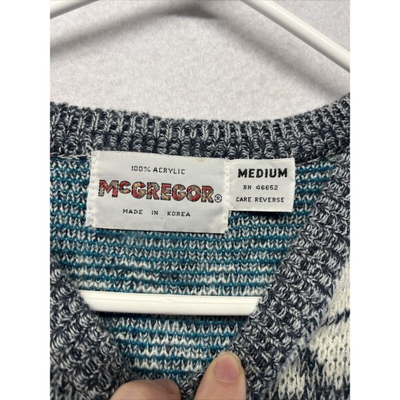 Vintage McGregor Men's Medium Acrylic Sweater Geometric Aztec EUC Blue - Picture 2 of 3